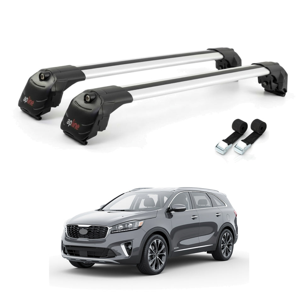 Roof Bars Compatible with Kia Sorento 3 (UM) Prime 2015-2020, Grey, 2 Bars with Straps