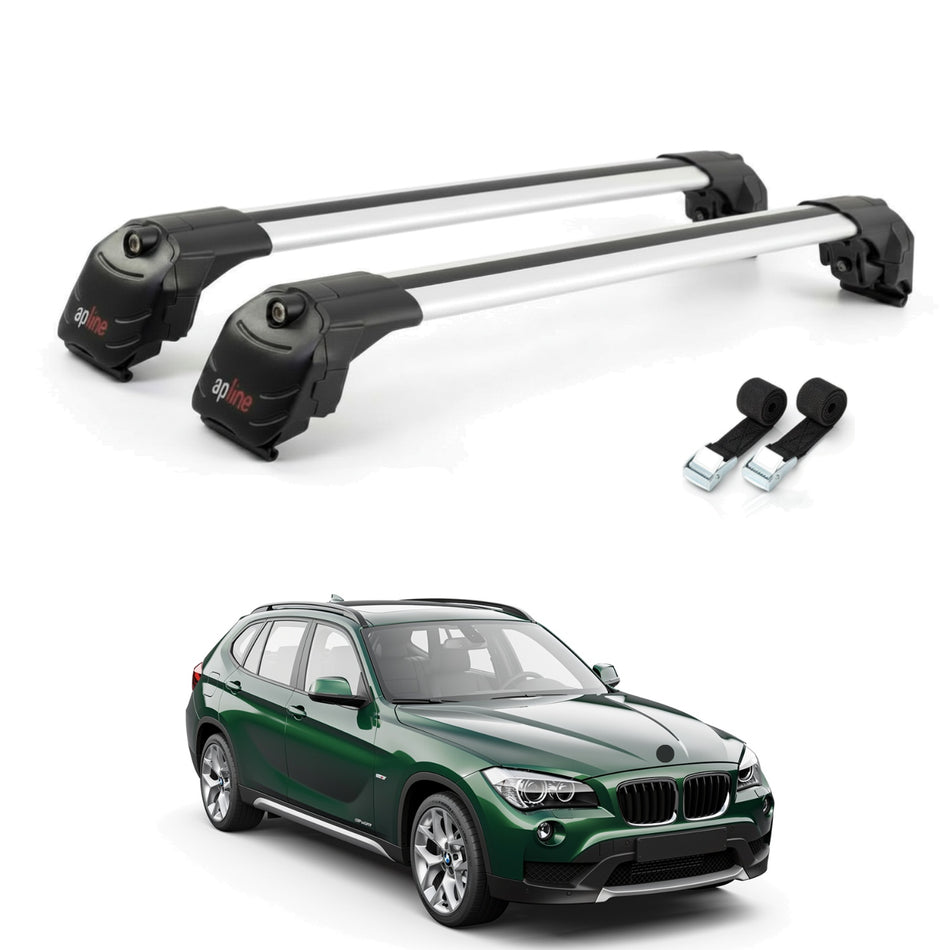 Roof Bars Compatible with BMW X1 (E84) 2010-2015, Grey, 2 Bars with Straps