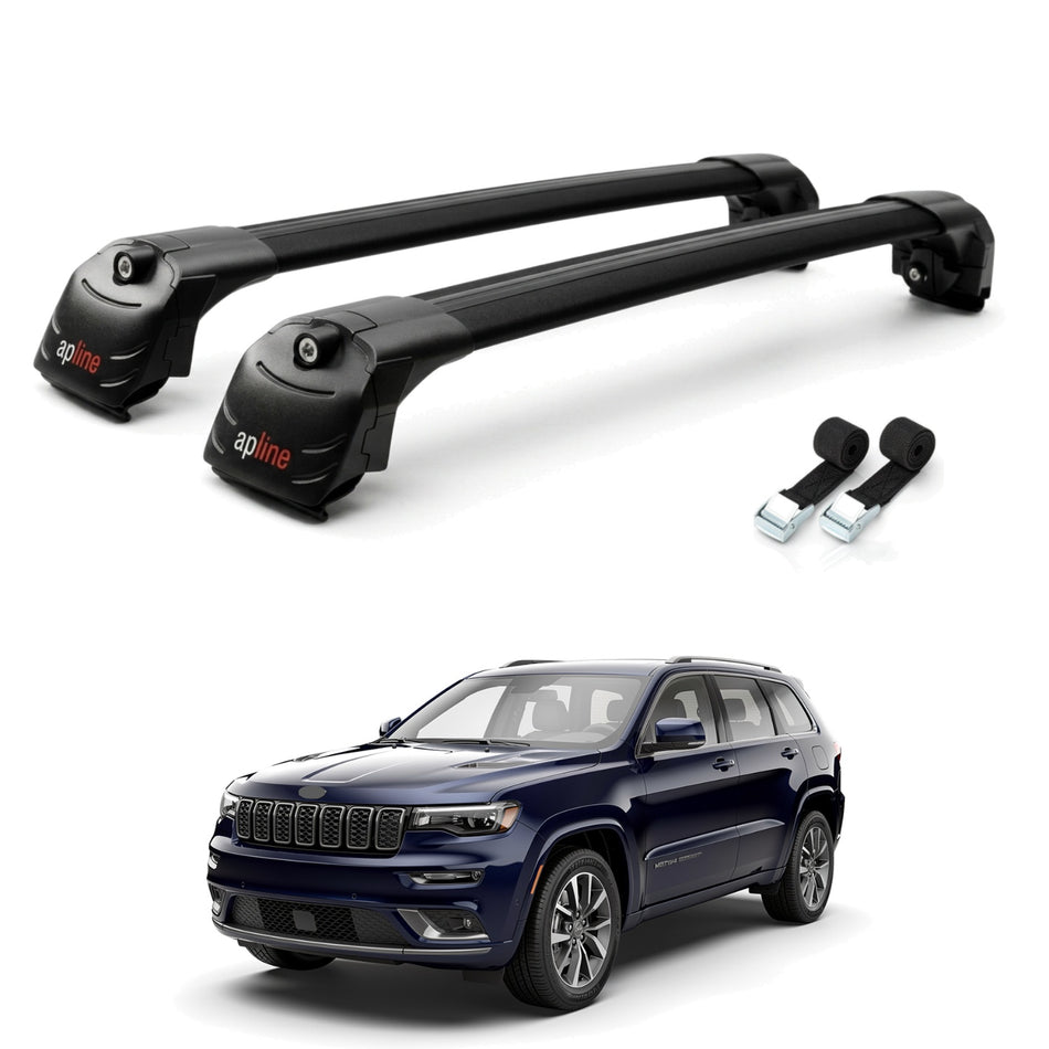 Roof Bars Compatible with Jeep Grand Cherokee 2022-2024, Black, 2 Bars with Straps