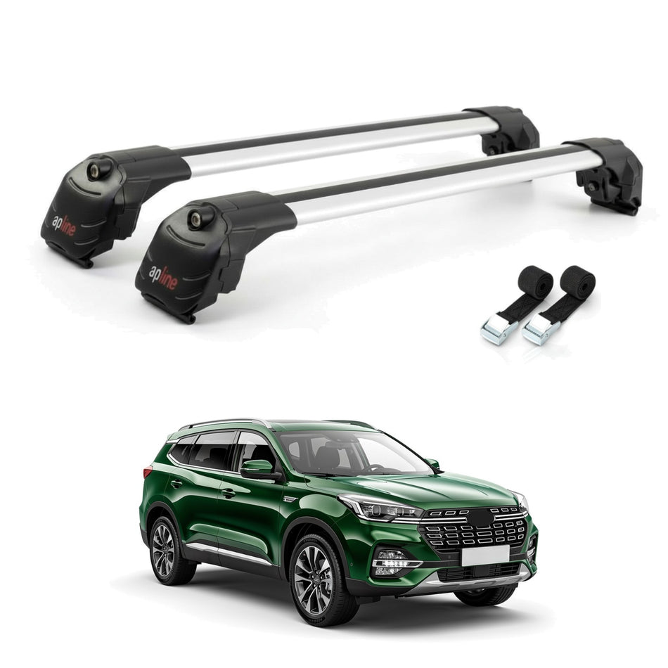 Roof Bars Compatible with Chery Tiggo 8 Pro 2020-2024, Grey, 2 Bars with Straps