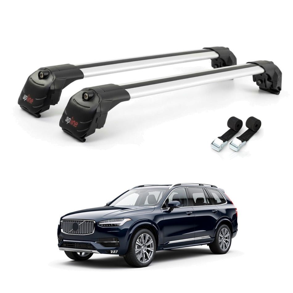 Roof Bars Compatible with Volvo XC90 II 2015-2025, Grey, 2 Bars with Straps
