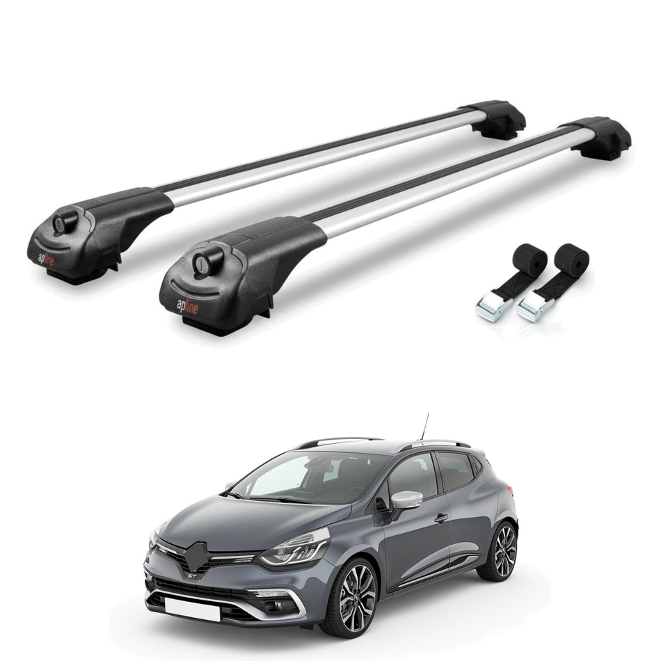 Roof Bars Compatible with Renault Clio 4 ST 2013-2020, Grey, 2 Bars with Straps.