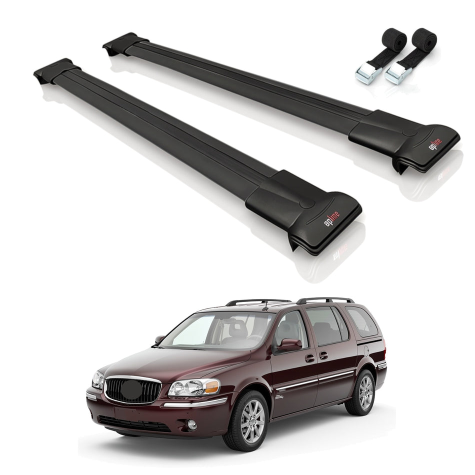 Roof Bars Compatible with Buick Terraza CXL 2004-2008, Black, 2 Bars with Straps