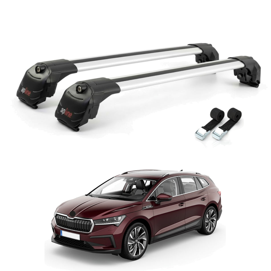 Roof Bars Compatible with Skoda Enyaq 2021-2025, Grey, 2 Bars with Straps