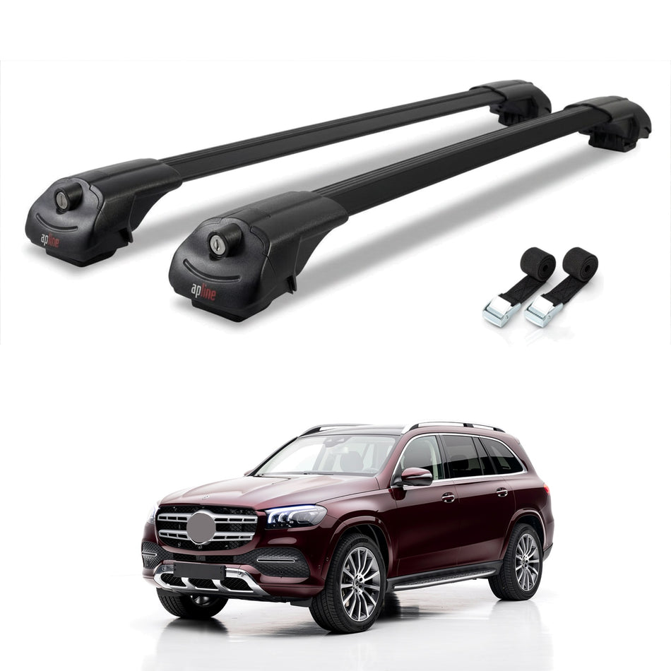 Roof Bars Compatible with Mercedes GLS Class (X167) 2020-2025, Black, 2 Bars with Straps