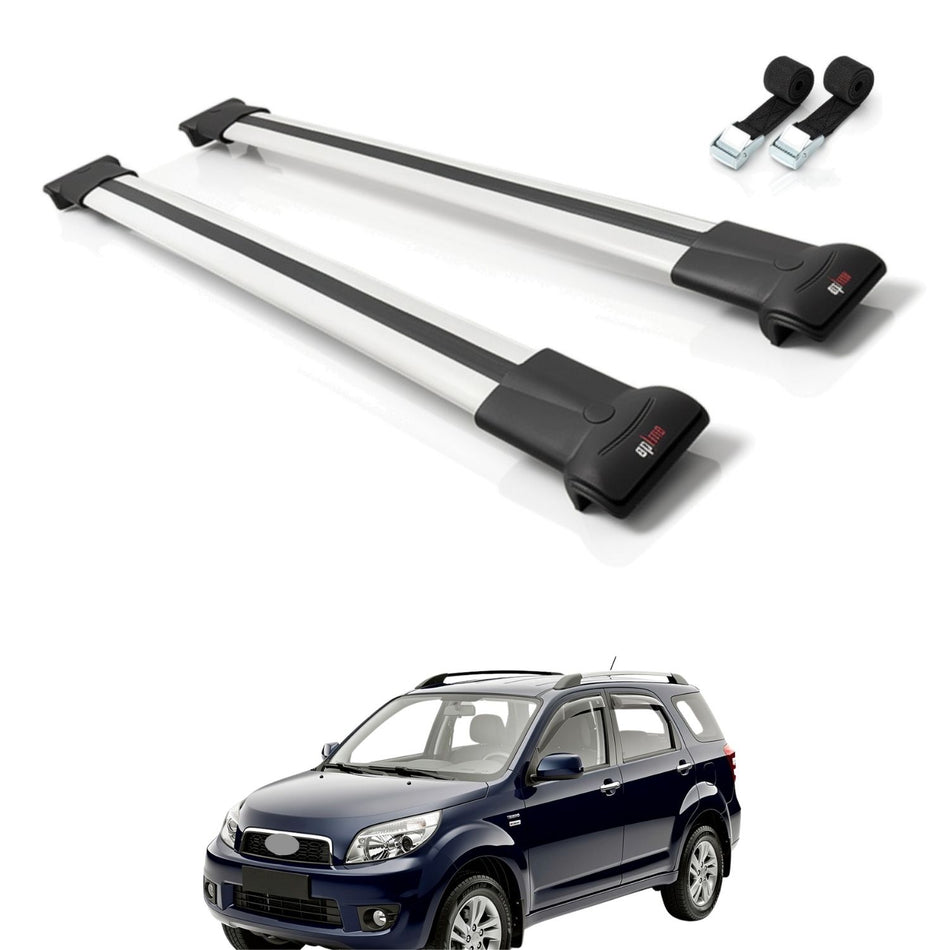 Roof Bars Compatible with Daihatsu Terios 2 (J200) 2006-2017, Grey, 2 Bars with Straps