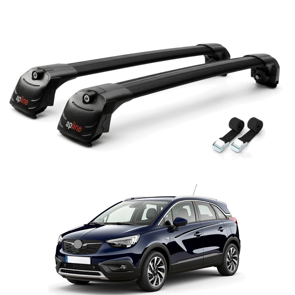 Roof Bars Compatible with Opel Crossland X 2017-2020, Black, 2 Bars with Straps