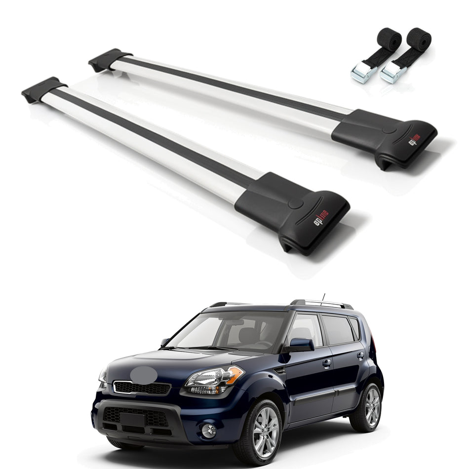 Roof Bars Compatible with Kia Soul (AM) HB 2009-2013, Grey, 2 Bars with Straps