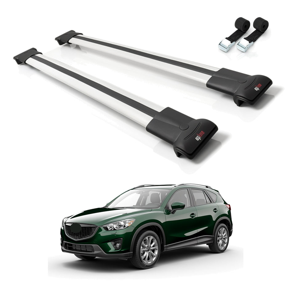 Roof Bars Compatible with Mazda CX-5 I (KE) 2012-2016, Grey, 2 Bars with Straps