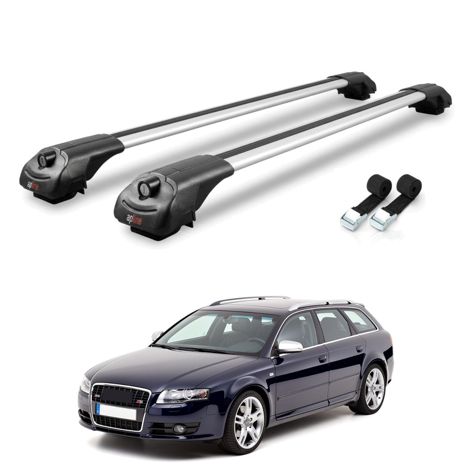 Roof Bars Compatible with Audi S4 2004-2008, Grey, 2 Bars with Straps.