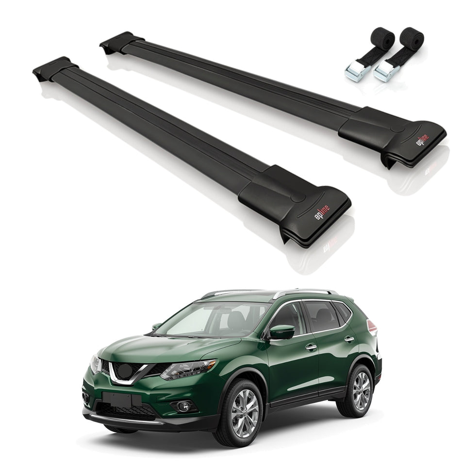 Roof Bars Compatible with Nissan Rogue 2 (T32) 2014-2020, Black, 2 Bars with Straps