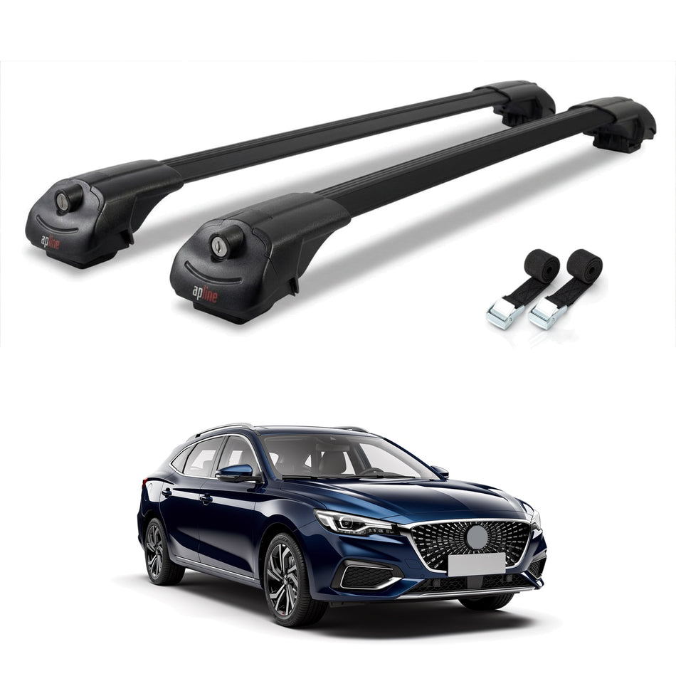 Roof Bars Compatible with MG 5 EV 2022-2025, Black, 2 Bars with Straps