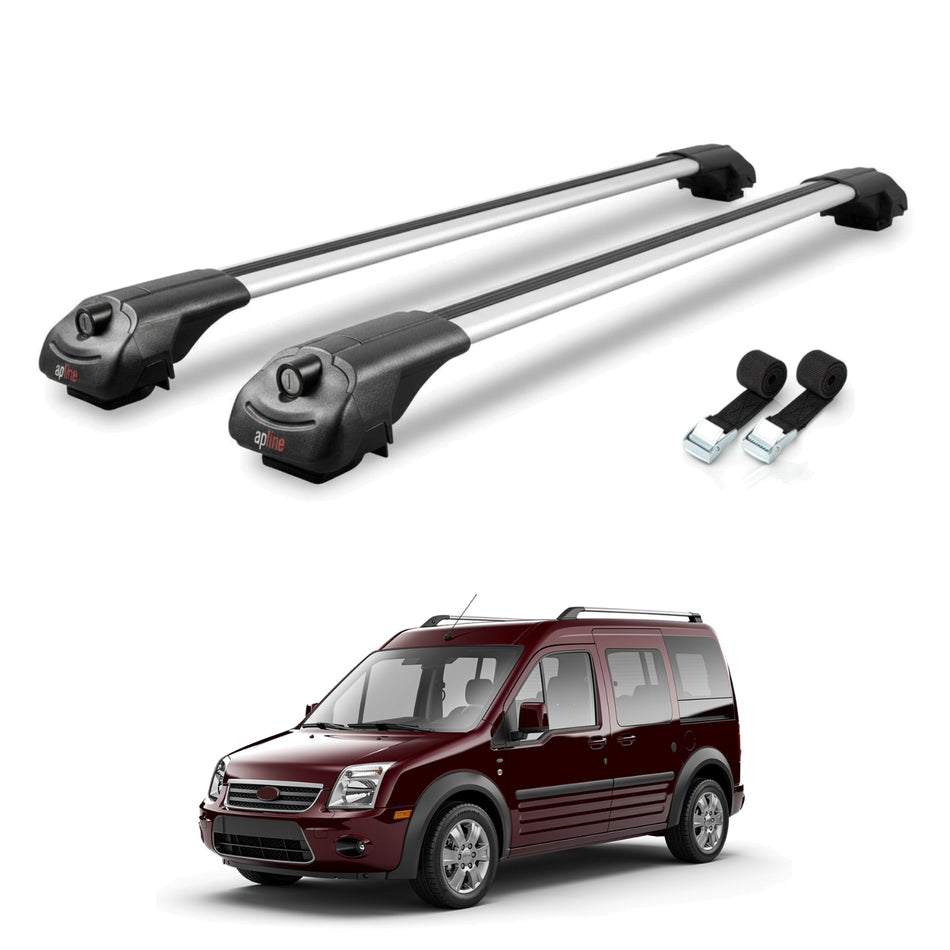 Roof Bars Compatible with Ford Transit/Tourneo Connect 2002-2013, Grey, 2 Bars with Straps.