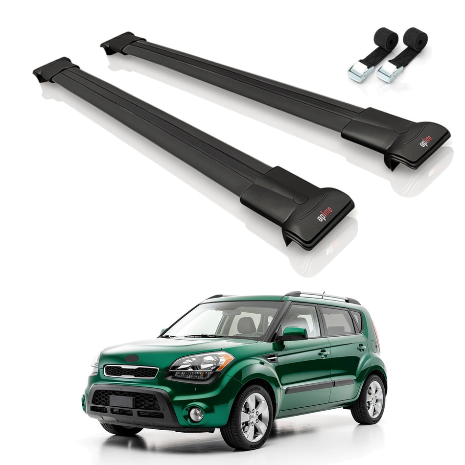 Roof Bars Compatible with Kia Soul (AM) HB 2009-2013, Black, 2 Bars with Straps