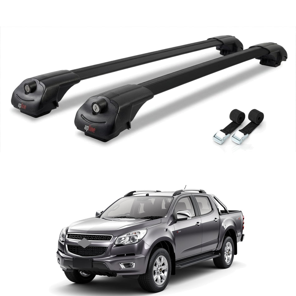 Roof Bars Compatible with Chevrolet D-Max (RT50) 2012-2015, Black, 2 Bars with Straps