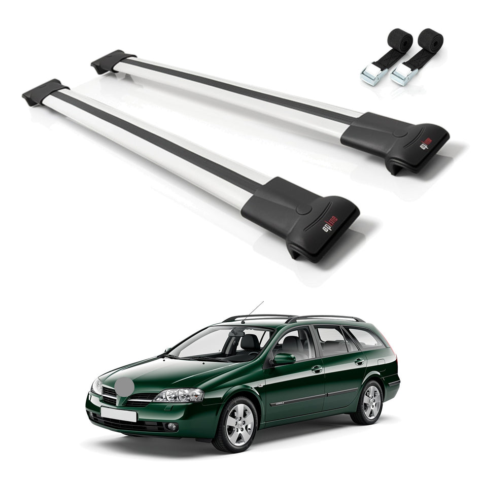Roof Bars Compatible with Nissan Primera 3 (W12) Traveller 2002-2007, Grey, 2 Bars with Straps