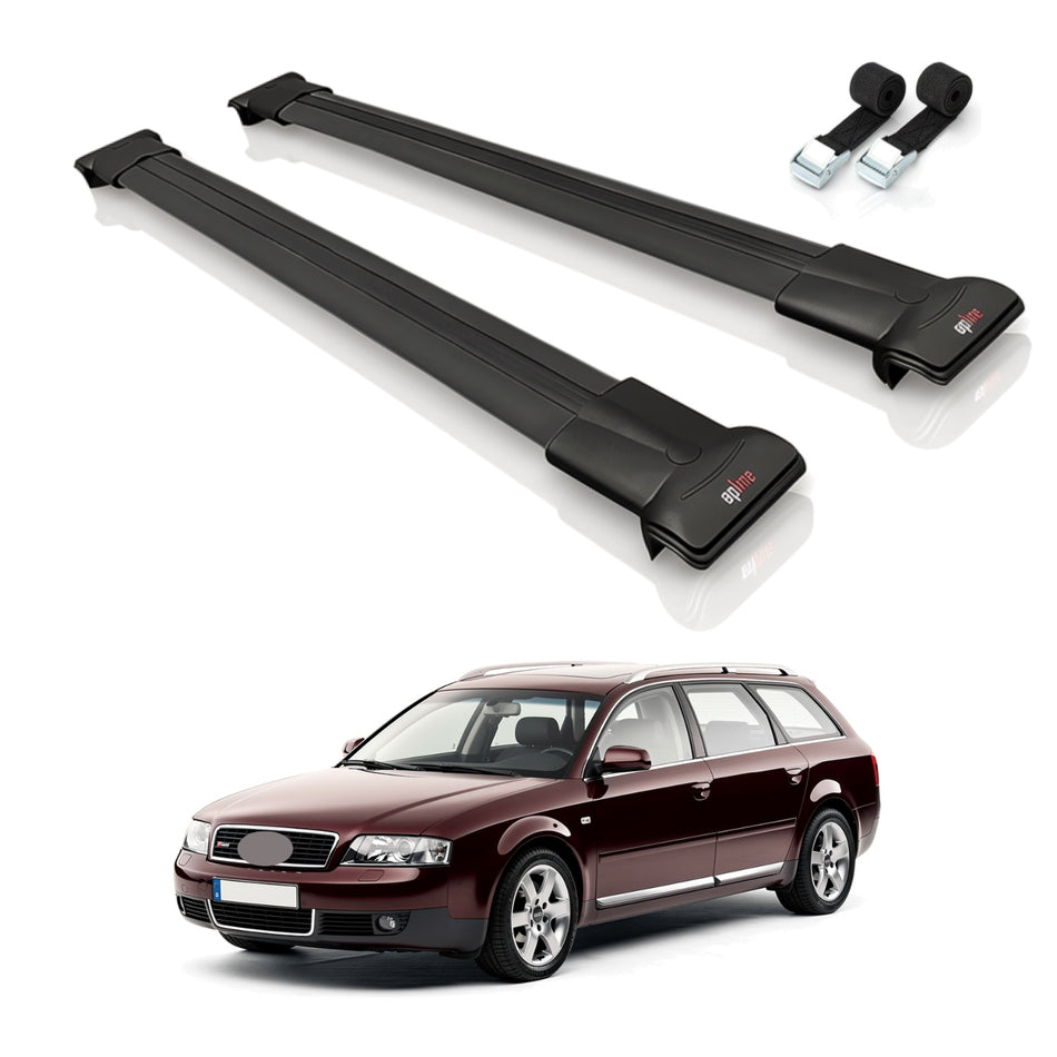 Roof Bars Compatible with Audi A6 Avant 2001-2005, Black, 2 Bars with Straps
