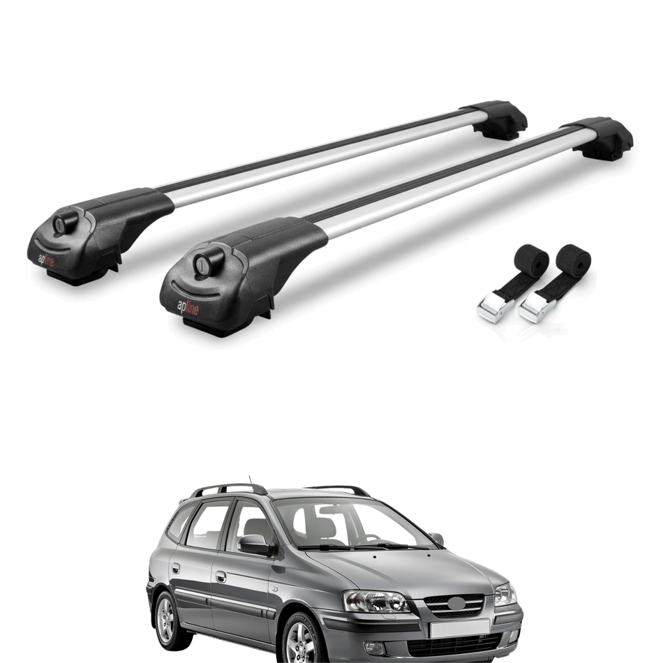 Roof Bars Compatible with Hyundai Matrix (FC) 2001-2010, Grey, 2 Bars with Straps.