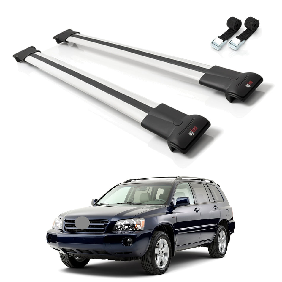 Roof Bars Compatible with Toyota Highlander 2001-2007, Grey, 2 Bars with Straps