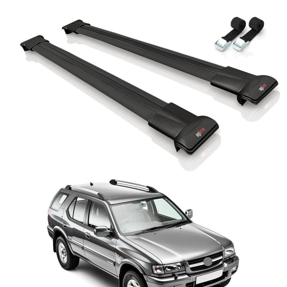 Roof Bars Compatible with Vauxhall Frontera 2 Sport 1999-2004, Black, 2 Bars with Straps