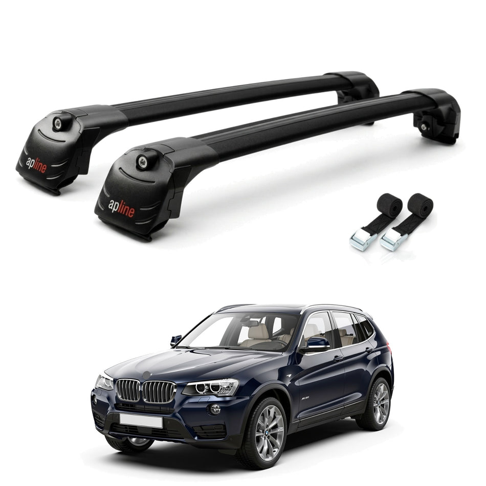 Roof Bars Compatible with BMW X3 (F25) 2011-2017, Black, 2 Bars with Straps
