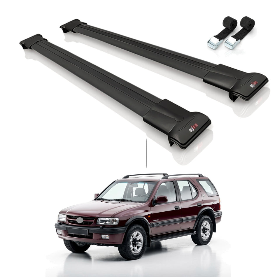 Roof Bars Compatible with Opel Frontera Sport 1992-1998, Black, 2 Bars with Straps