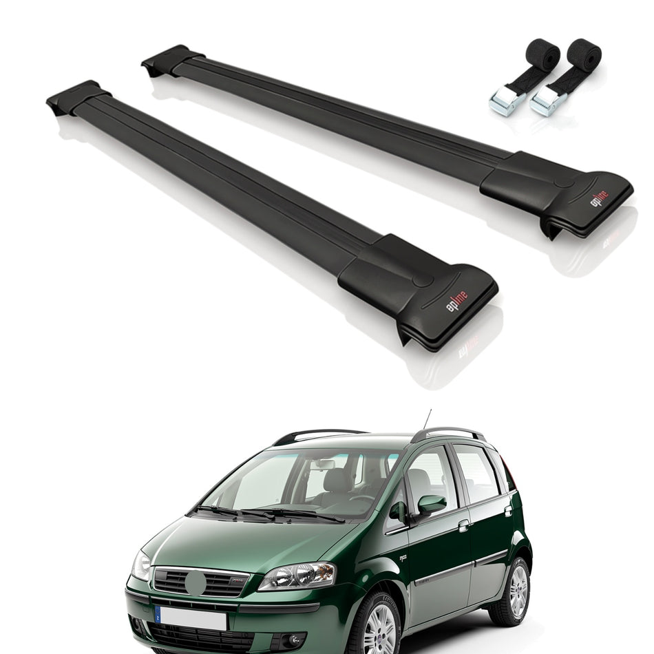 Roof Bars Compatible with Fiat Idea 2003-2012, Black, 2 Bars with Straps