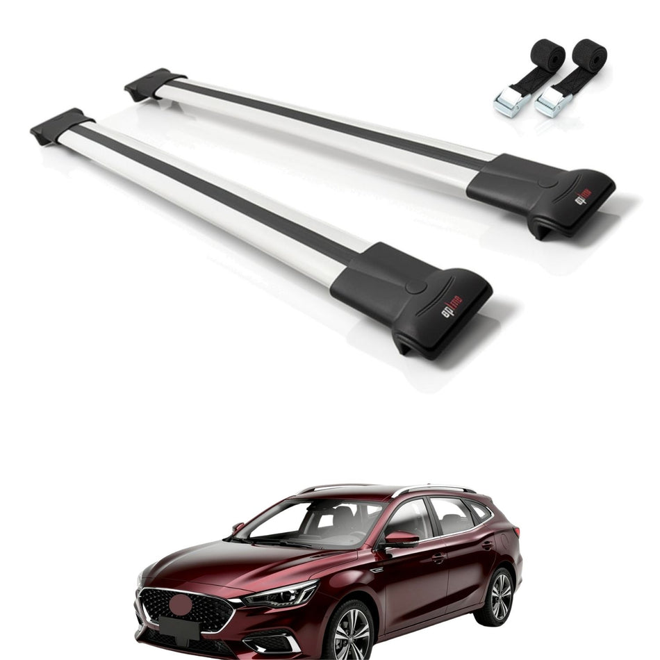 Roof Bars Compatible with MG 5 EV 2022-2025, Grey, 2 Bars with Straps