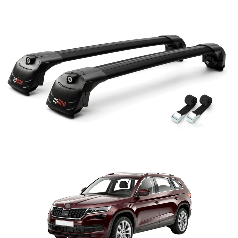 Roof Bars Compatible with Skoda Kodiaq 2024-2025, Black, 2 Bars with Straps