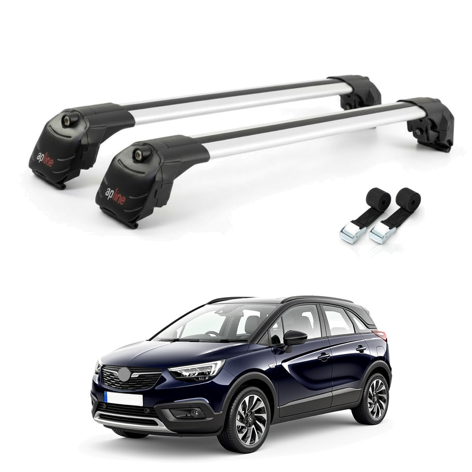 Roof Bars Compatible with Vauxhall Crossland X 2017-2021, Grey, 2 Bars with Straps