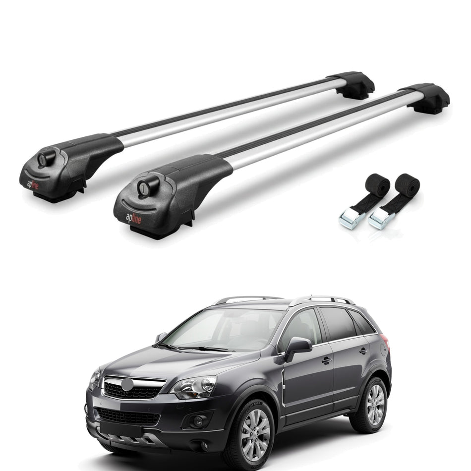 Roof Bars Compatible with Vauxhall Antara 2007-2016, Grey, 2 Bars with Straps.