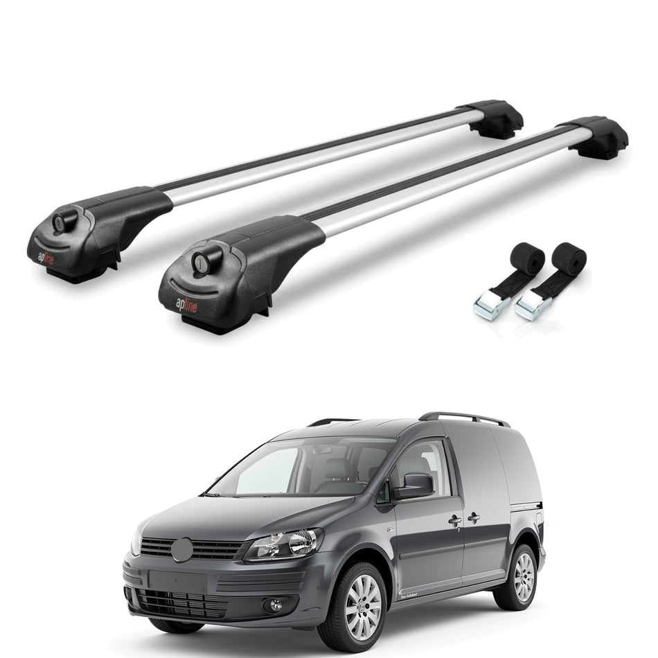 Roof Bars Compatible with Volkswagen Caddy 3 (2K) 2003-2010, Grey, 2 Bars with Straps.