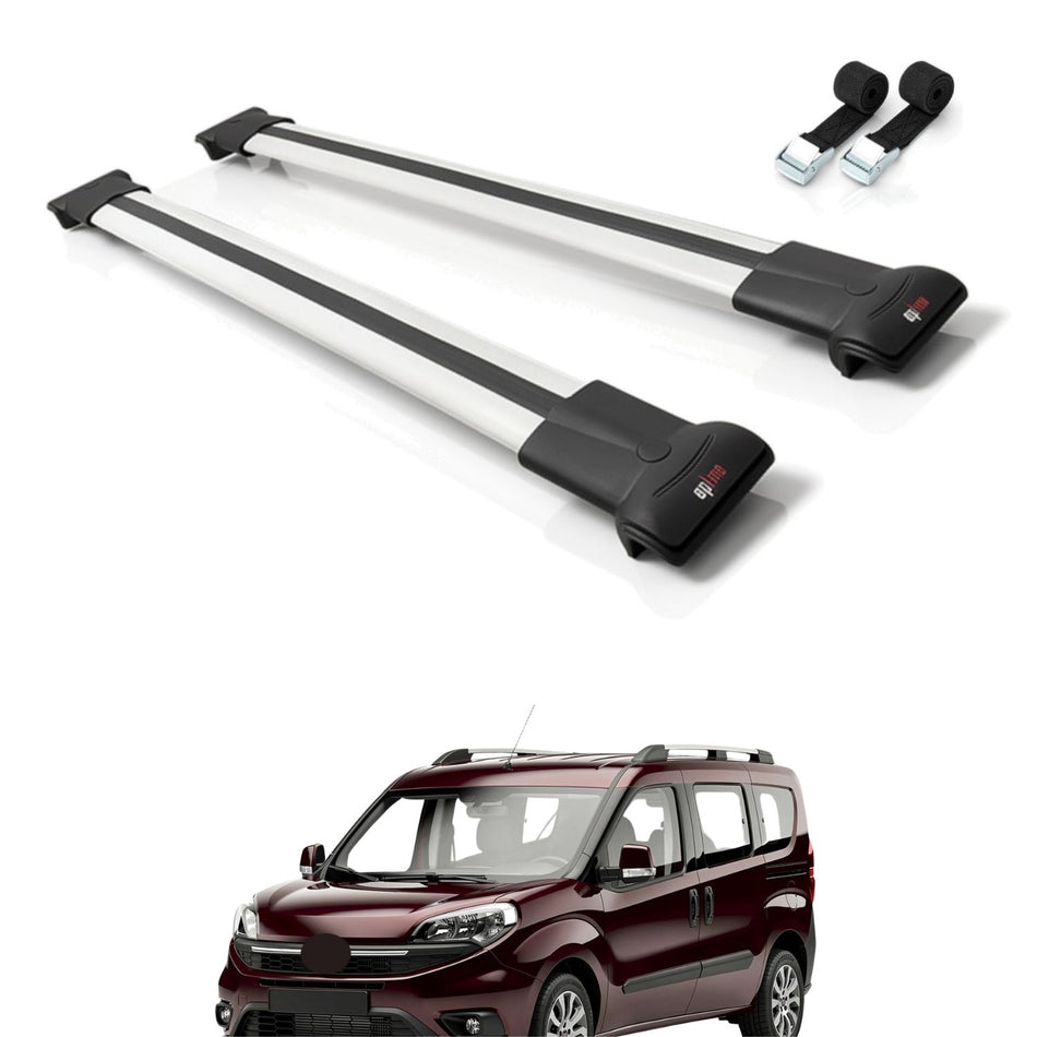 Roof Bars Compatible with Fiat Doblo 3 2023-2025, Grey, 2 Bars with Straps