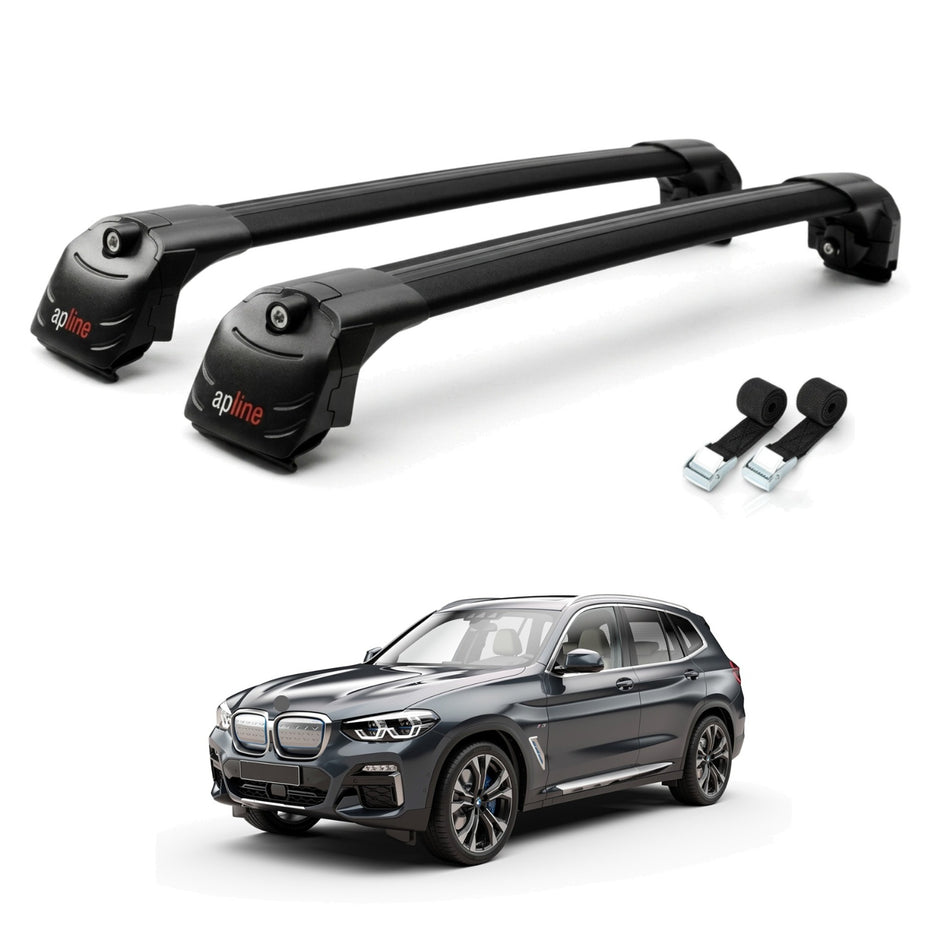 Roof Bars Compatible with BMW iX3 G08 2021-2024, Black, 2 Bars with Straps