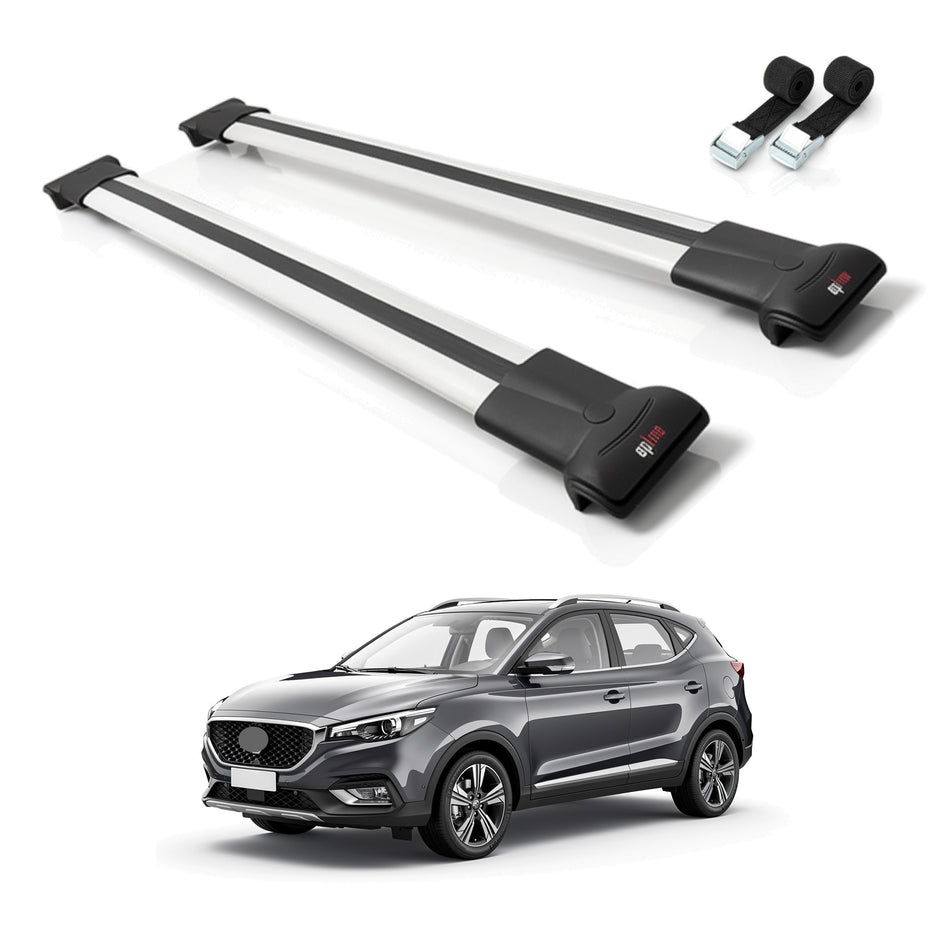 Roof Bars Compatible with MG ZS 2018-2024, Grey, 2 Bars with Straps