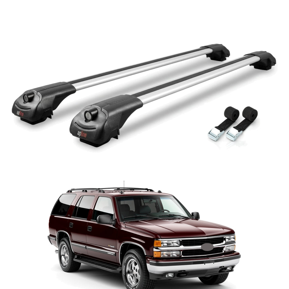 Roof Bars Compatible with Chevrolet Tahoe 1995-2000, Grey, 2 Bars with Straps.
