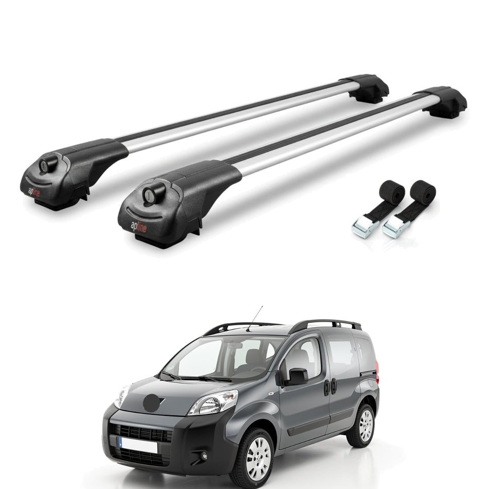 Roof Bars Compatible with Peugeot Bipper 2008-2017, Grey, 2 Bars with Straps.