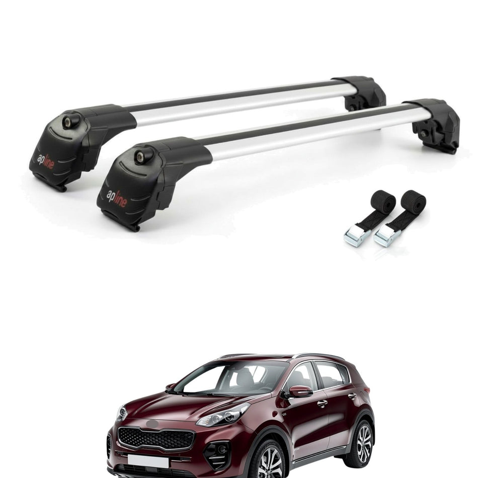 Roof Bars Compatible with Kia Sportage 4 (QL) 2016-2021, Grey, 2 Bars with Straps