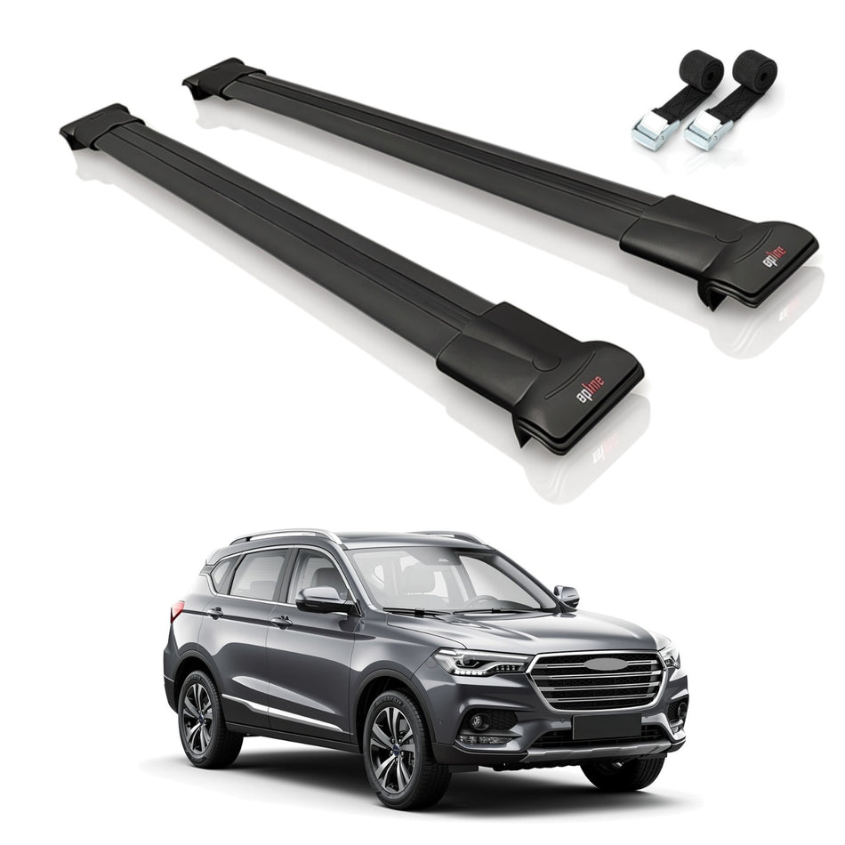 Roof Bars Compatible with Great Wall Haval H2 2019-2021, Black, 2 Bars with Straps