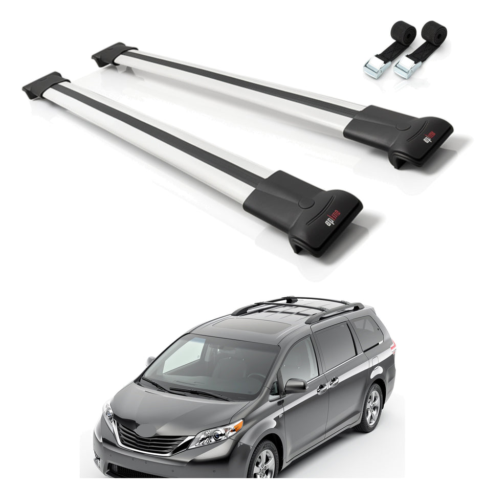 Roof Bars Compatible with Toyota Sienna 3 (XL30) 2011-2020, Grey, 2 Bars with Straps