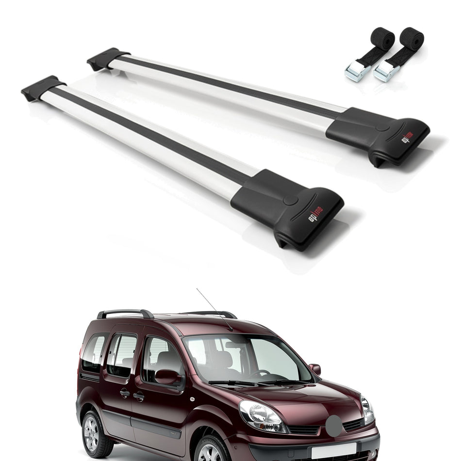 Roof Bars Compatible with Renault Kangoo (X76) Post-Facelift 2003-2008, Grey, 2 Bars with Straps