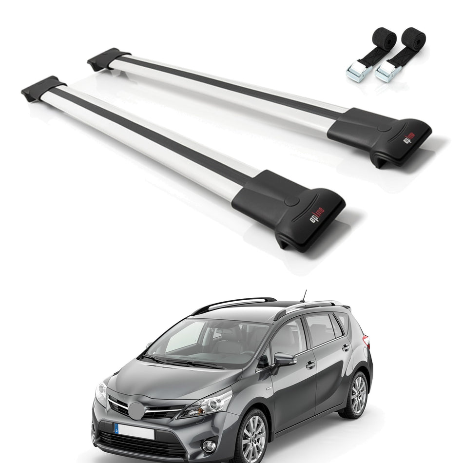 Roof Bars Compatible with Toyota Verso (AR20) 2009-2018, Grey, 2 Bars with Straps