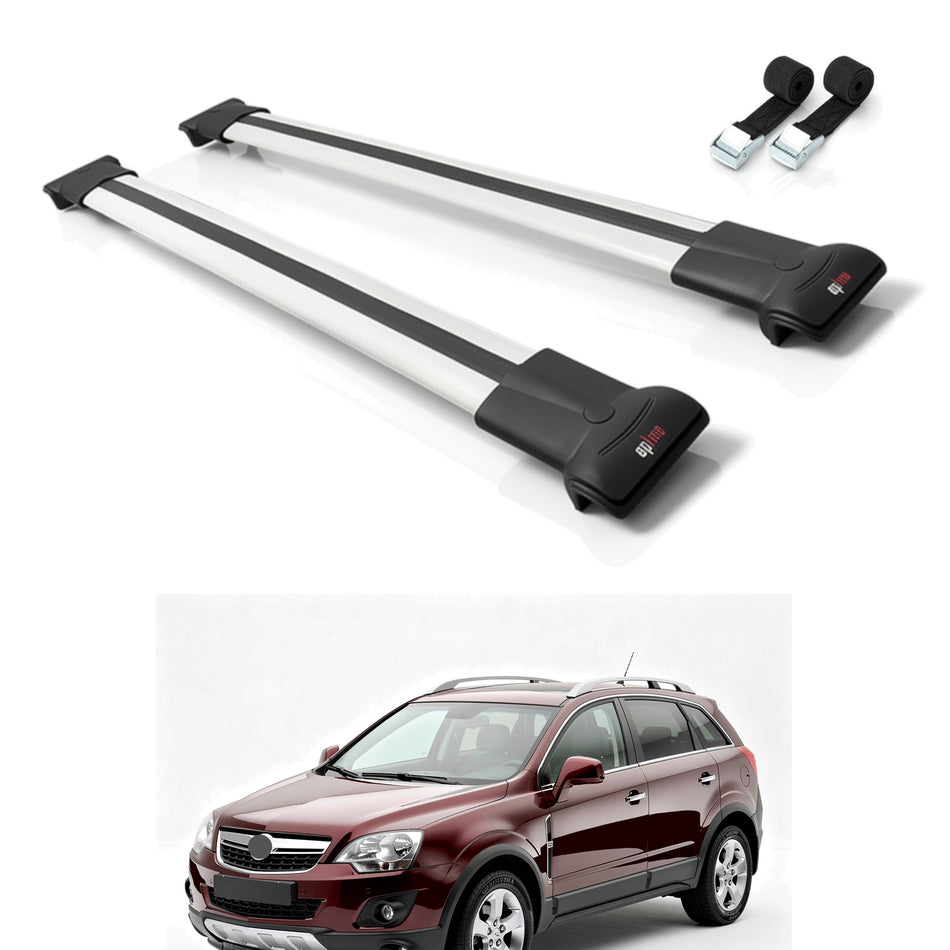 Roof Bars Compatible with Opel Antara 2007-2016, Grey, 2 Bars with Straps