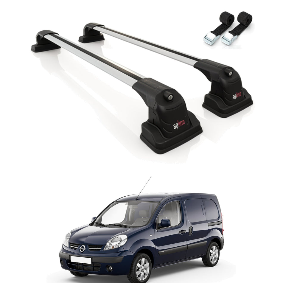 Roof Bars Compatible with Nissan Kubistar 1996-2007, Grey, 2 Bars with Straps