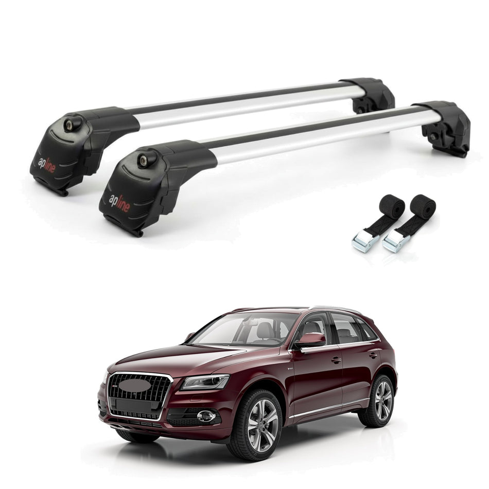 Roof Bars Compatible with Audi Q5 (8R) 2009-2016, Grey, 2 Bars with Straps
