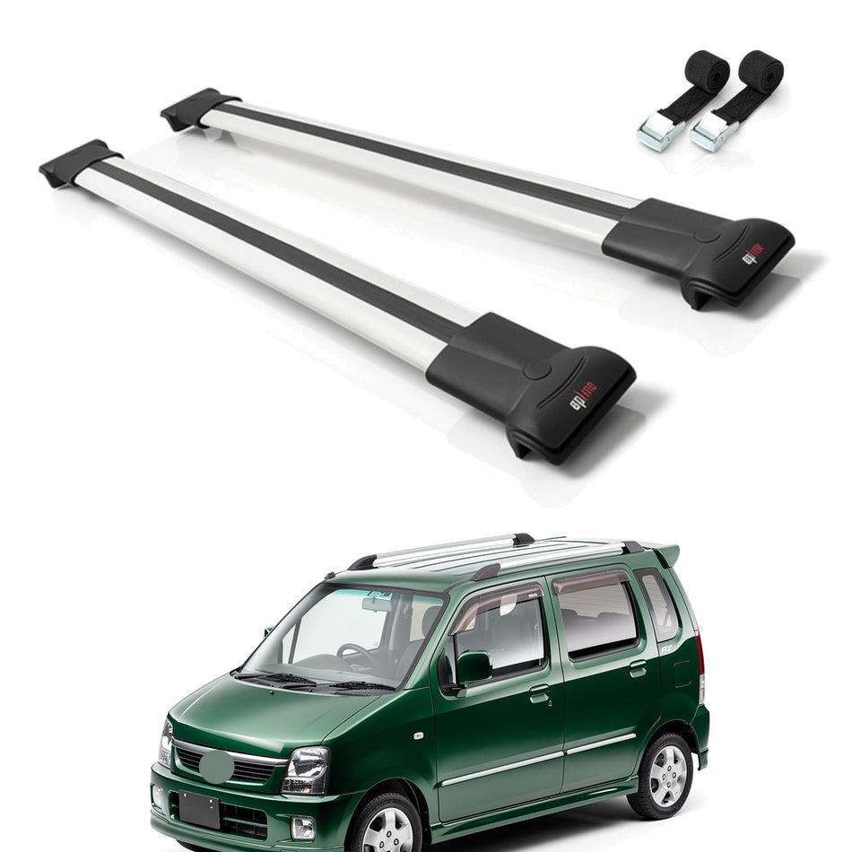 Roof Bars Compatible with Suzuki Wagon R+ 1998-2003, Grey, 2 Bars with Straps