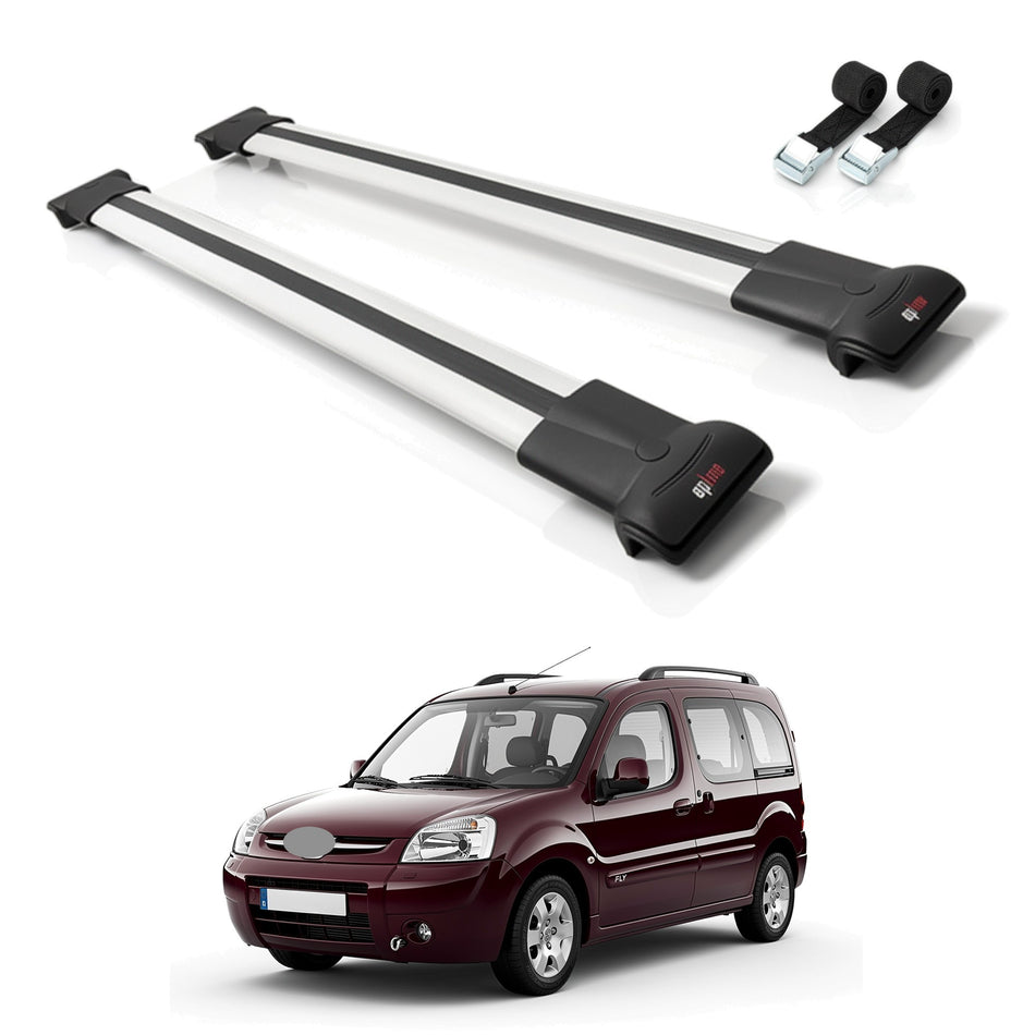 Roof Bars Compatible with Peugeot Partner Pre-Facelift 1996-2003, Grey, 2 Bars with Straps