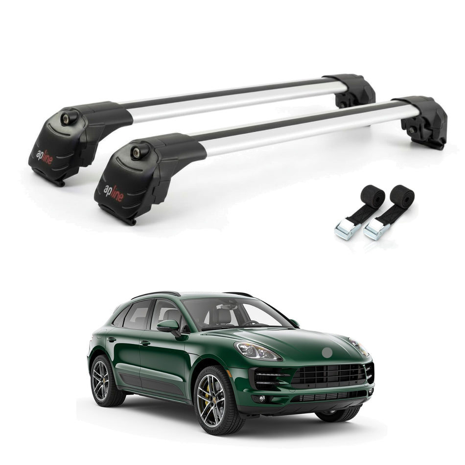 Roof Bars Compatible with Porsche Macan (95B) 2014-2024, Grey, 2 Bars with Straps