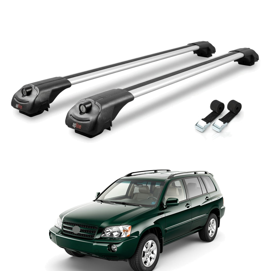 Roof Bars Compatible with Toyota Highlander 2001-2007, Grey, 2 Bars with Straps.