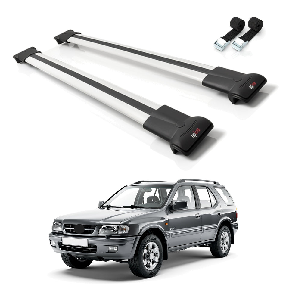 Roof Bars Compatible with Opel Frontera 1992-1998, Grey, 2 Bars with Straps